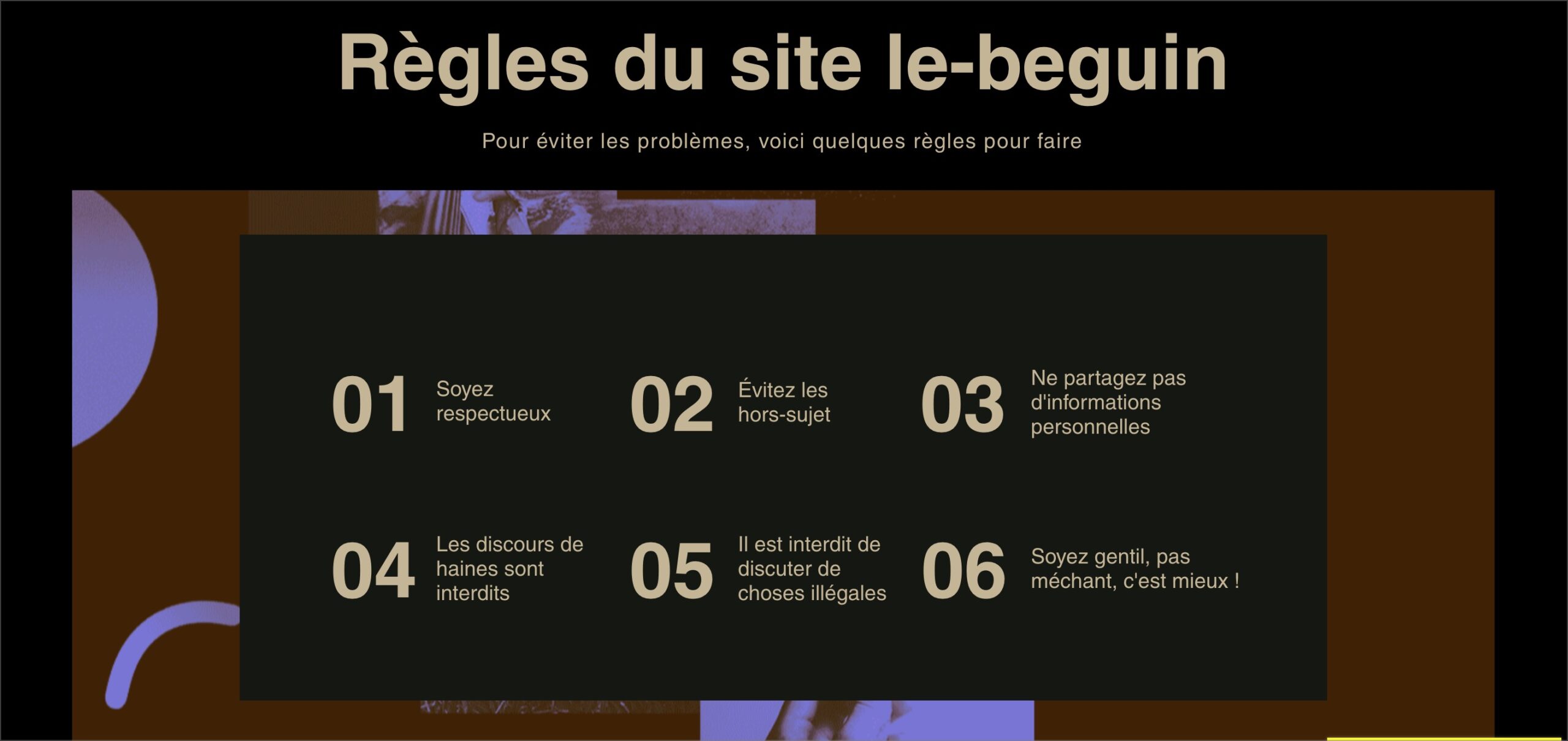 règles du site Le Beguin